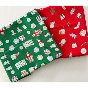 Vtg Christmas Fabric Xmas Remnants Bundle Santa Snowman Tree Candy Canes